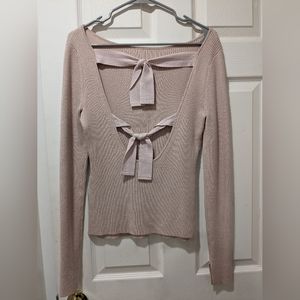 Open Back Ribbed Knit Tie Sweater
